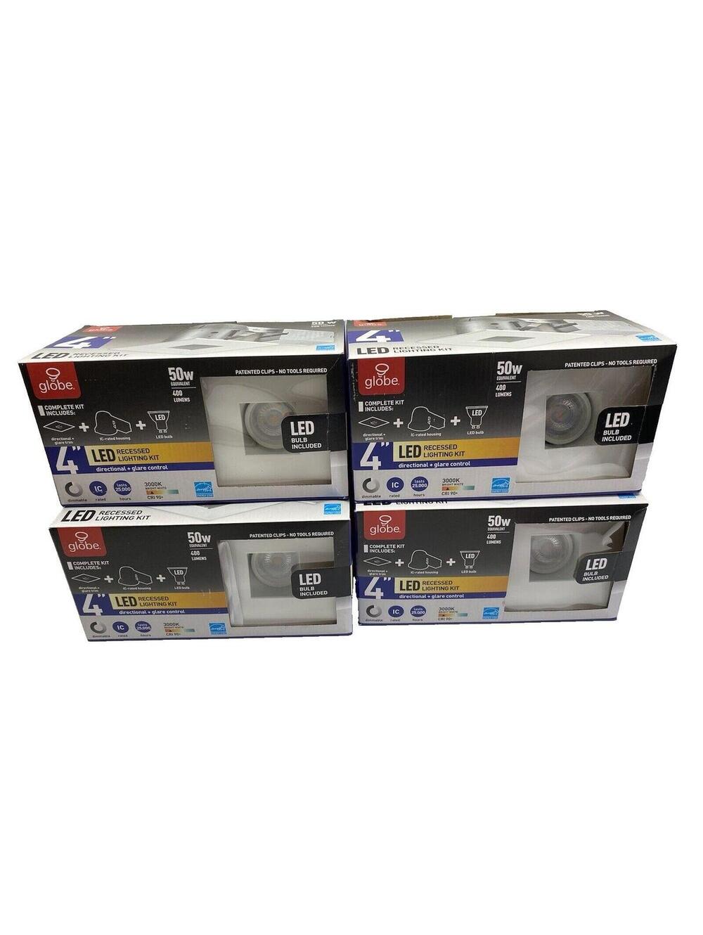 4" Recessed LED Globe Lighting Kit, 4-Pack, Energy-Efficient Modern Design